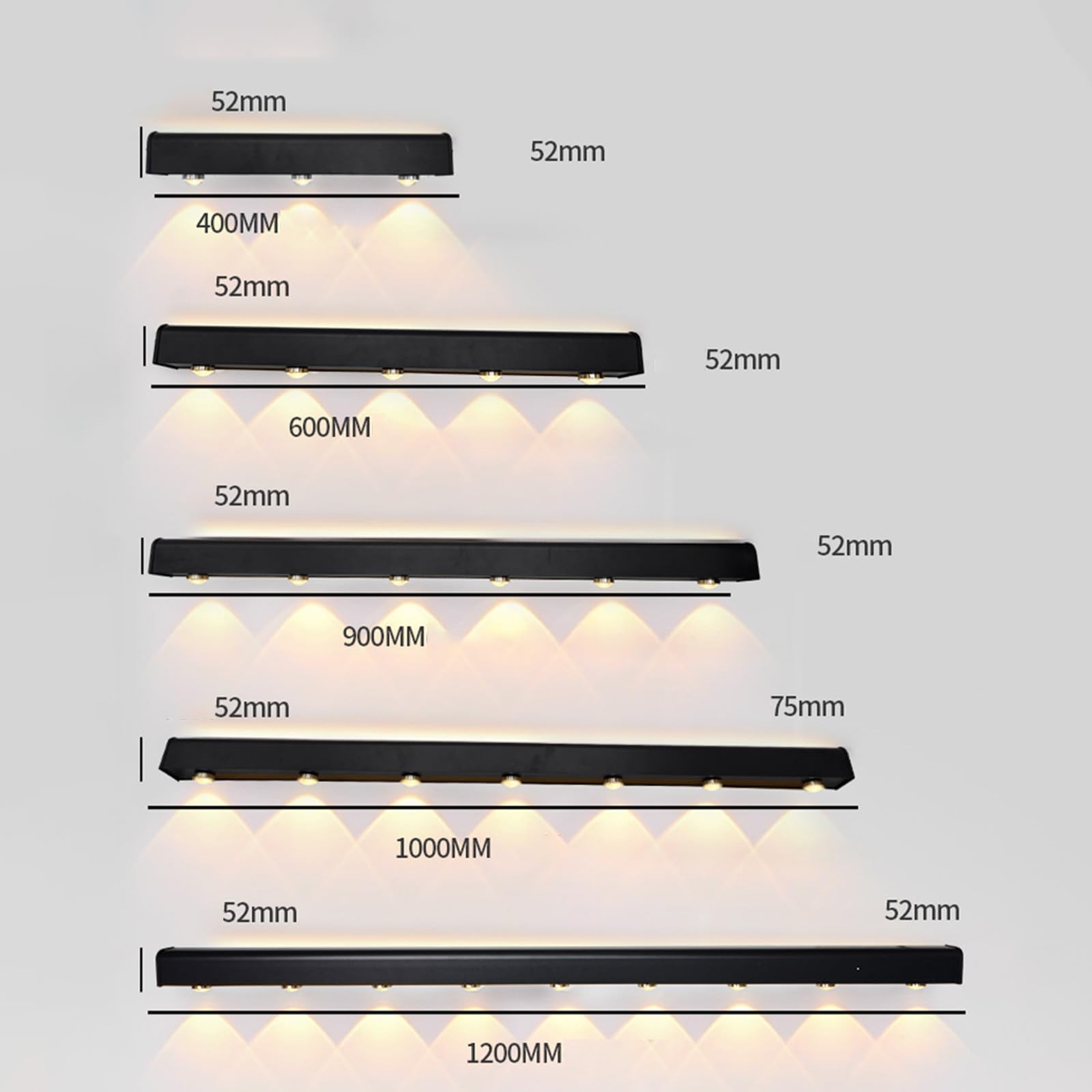 Apliques LED de Pared para Exteriores, IP65, Impermeables, Modernos, Negros, rectangulares, de Aluminio con Foco para Caminos, pasillos, terrazas y baños (100 cm, luz Blanca).