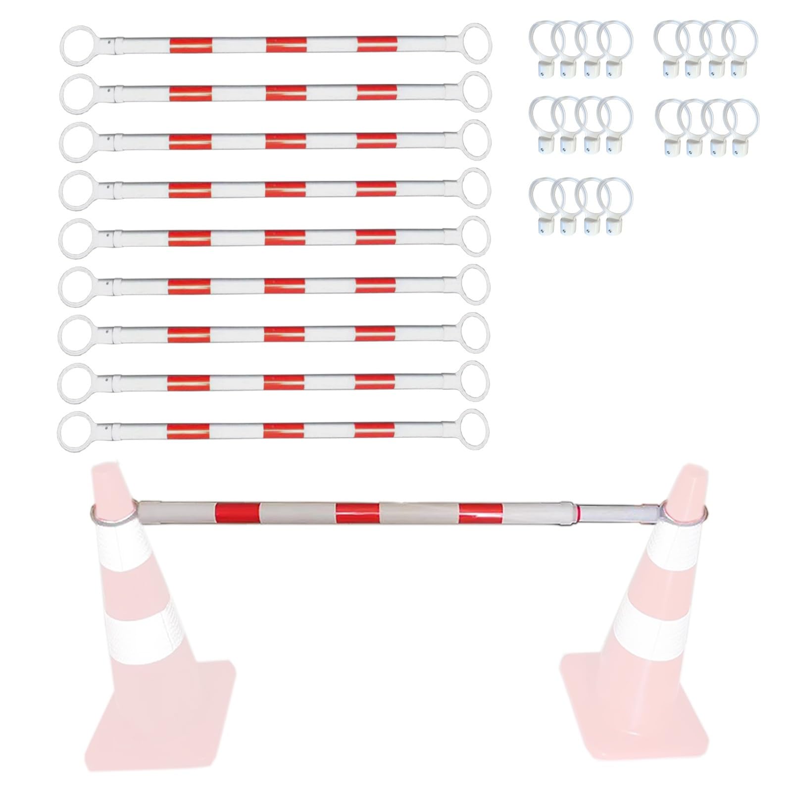 WOTZOV 10 Pack Reflective Expandable Traffic Cone Bar, 5.6 To 10 Ft, Portable Crowd Control Barrier For Road Construction & Parking Lots, Temporary Safety Solutions