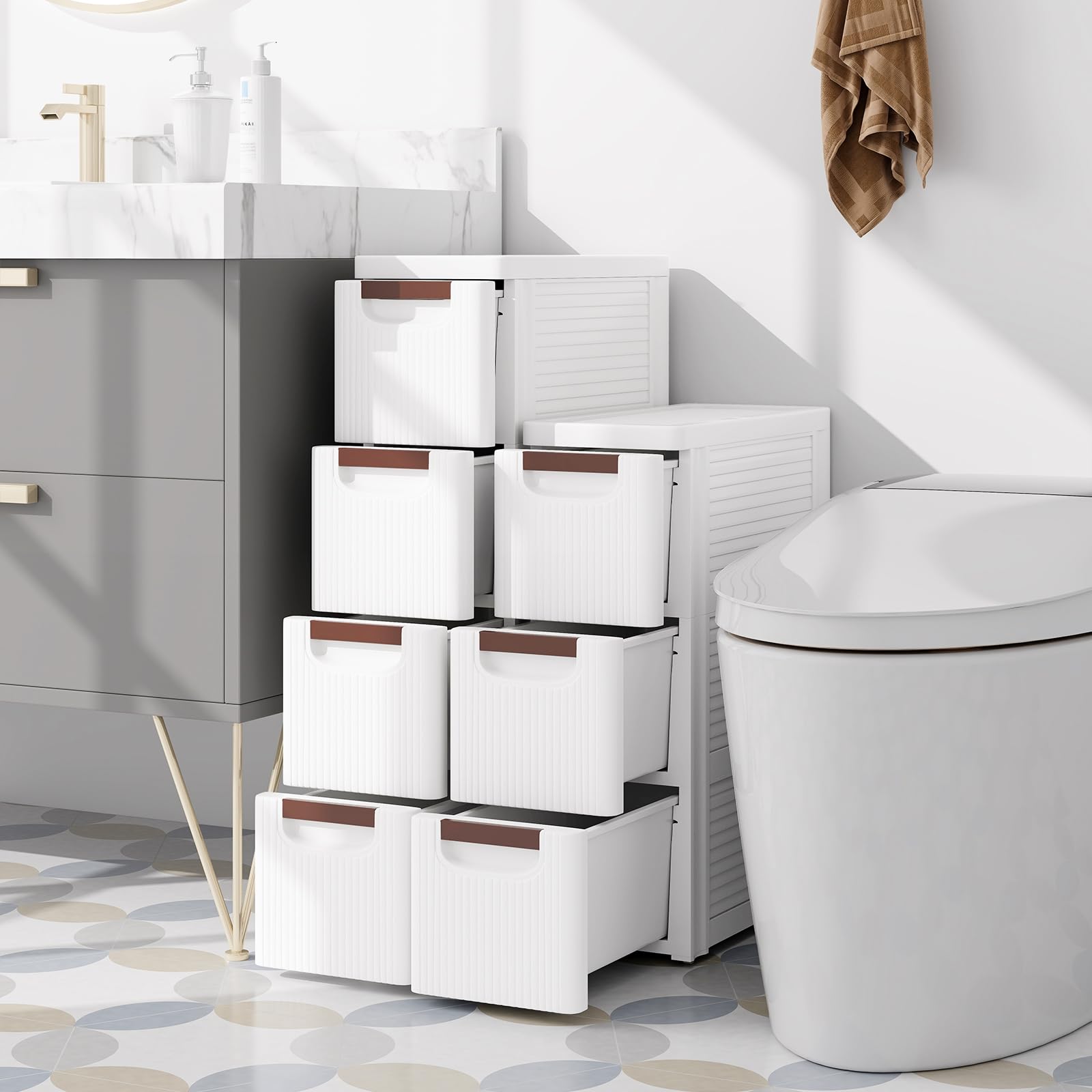KOMFOTTEU Carrellino Stretto con Ruote, Cassettiera 3/4/5/6 Cassetti Slim, Carrello Portaoggetti a Rotelle, Mobiletto Bagno Salvaspazio per Cucina, Soggiorno, Camera da Letto, Bianco (3 Cassetti)