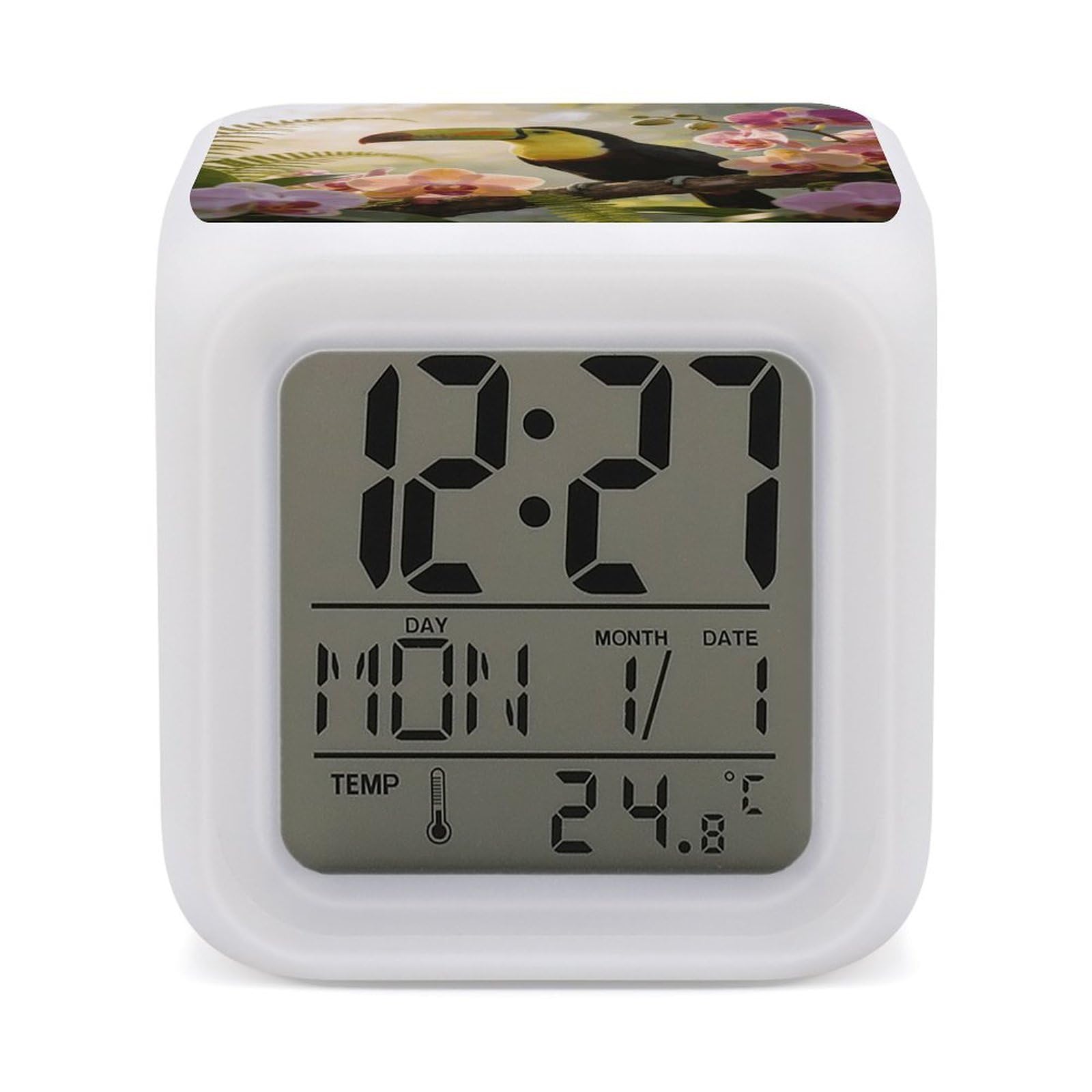 The Morning Song of The Toucan And The Orchid Alarm Clock Alarm Clock with 7 Color Changing Digital Clocks for Bedrooms Sleep Training Clocks with Large Display for Office Kitchen Living Room