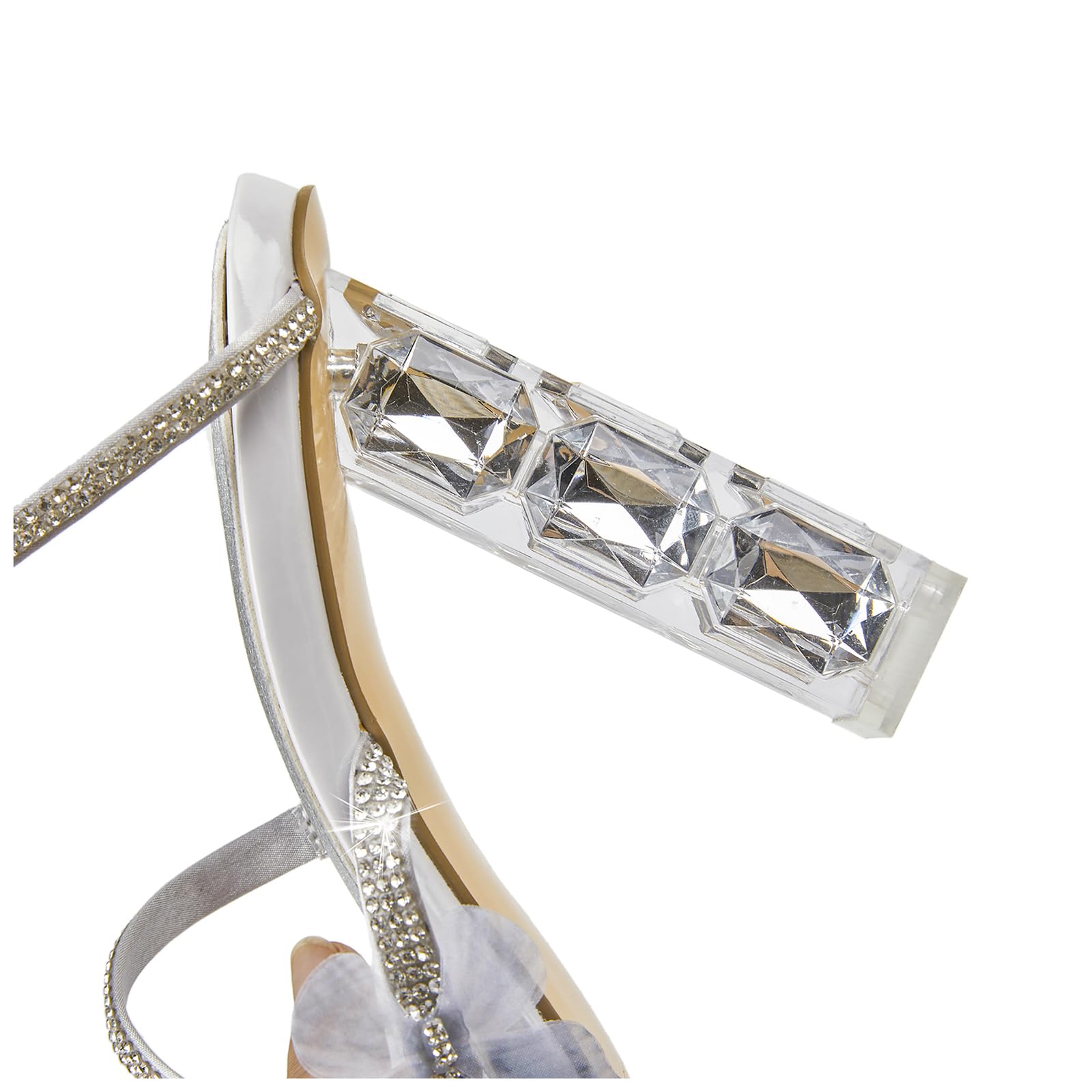 VOZTOLLS Womens Lace Up Sandals Square Open Toe Chunky High Heels Rhinestone Strappy High Block Heel Sandals Sparkly Dress Party Wedding Shoes