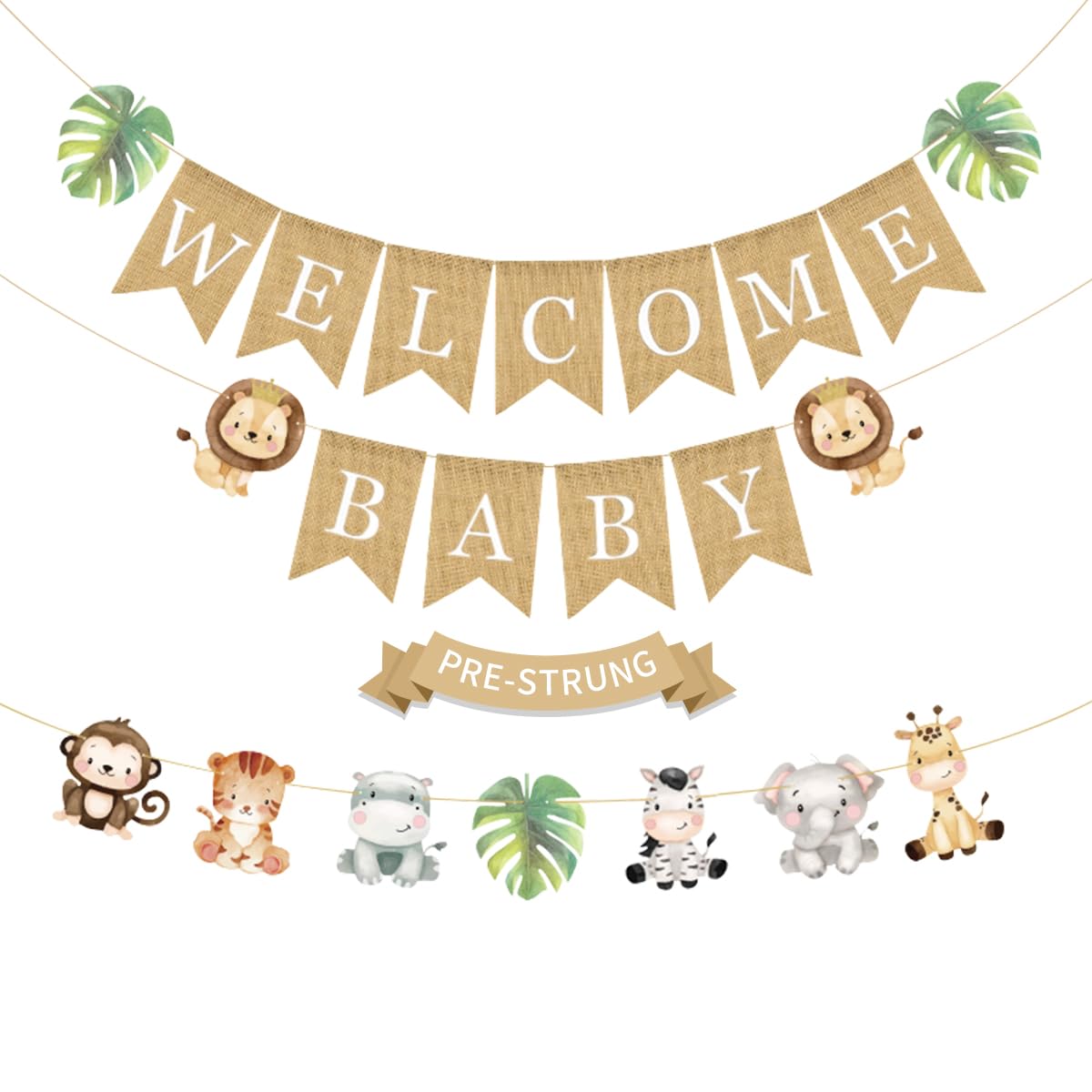 Weecent Pre-Strung 6ft Burlap Welcome Baby Banner for Safari Baby Shower Decorations Neutral Jungle Animals Gender Reveal Party Decor