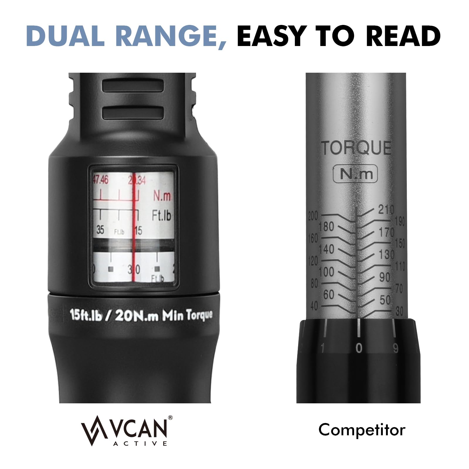 VCAN ACTIVE 1/2-Inch Drive Click Torque Wrench | 20-220 Nm (14.8