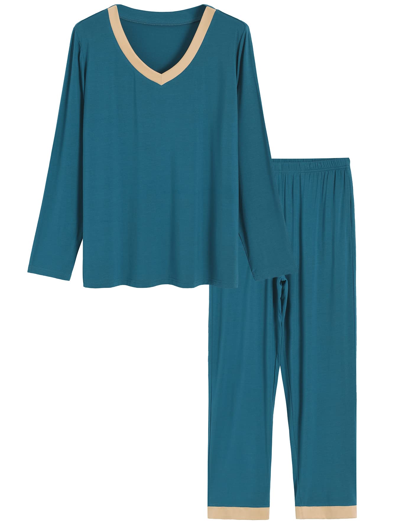 LatuzaWomen's Viscose Long Sleeve Pajamas Set with Pockets