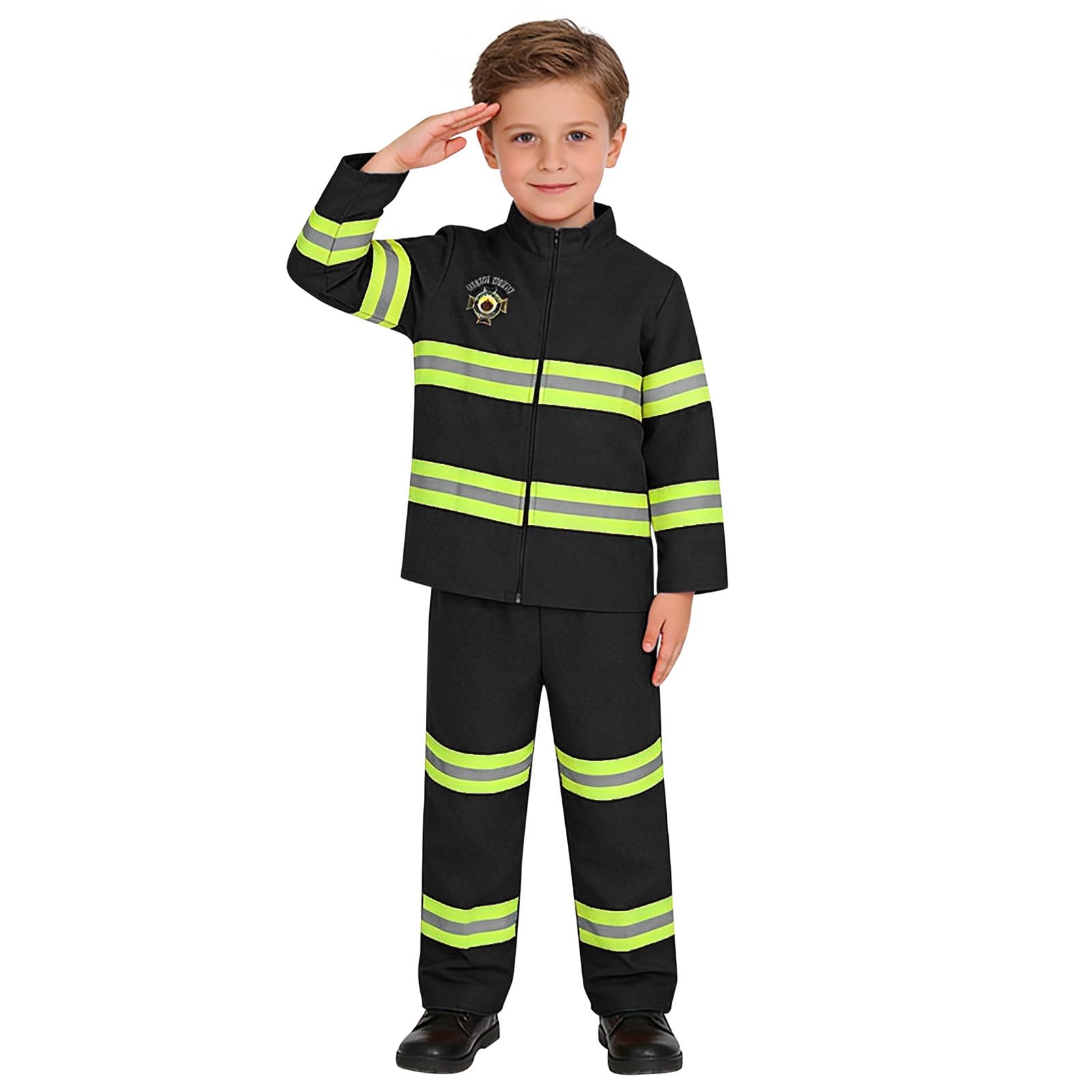 Kids Fireman Costume Kids Firefighter Costume And Accessories, Children Role Play Halloween Costumes Dress Up Pretend Play Toys For Boys And Girls (Black, 18-24 Months)
