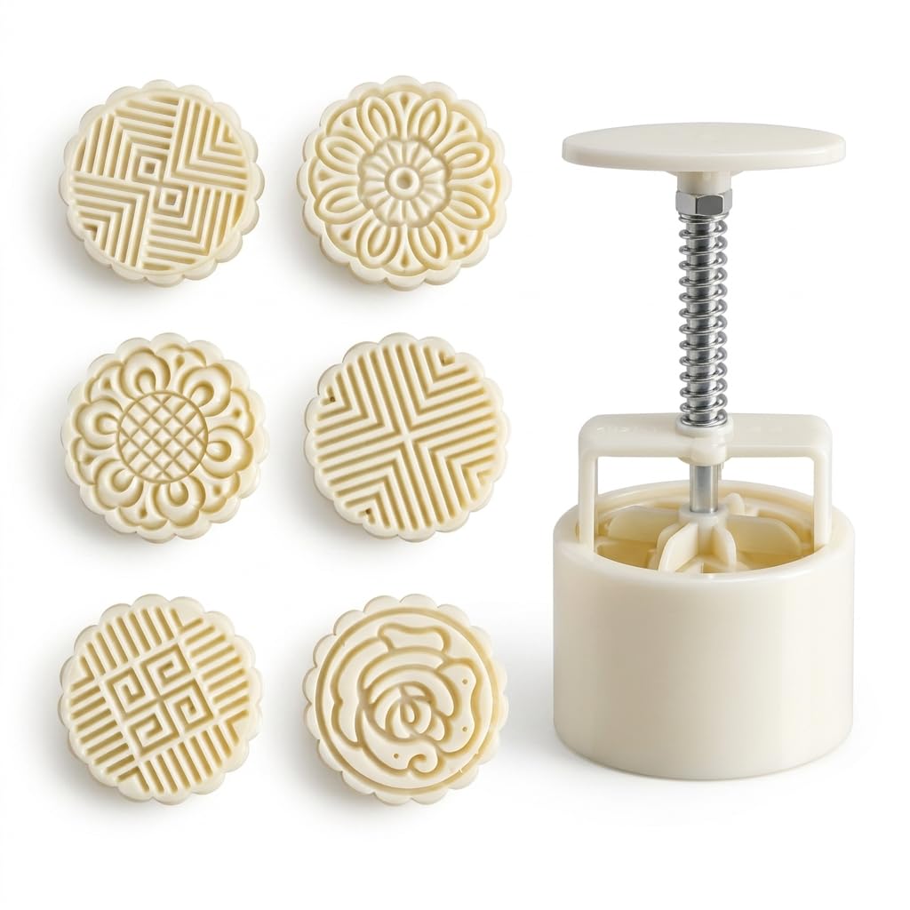 Shrux Cookie Pressers Mold 6-Pcs Punch Set | Decorative Cake and Biscuit Stamp Press | Kitchen Tool Moon Cake Cutter Pastry-image-1