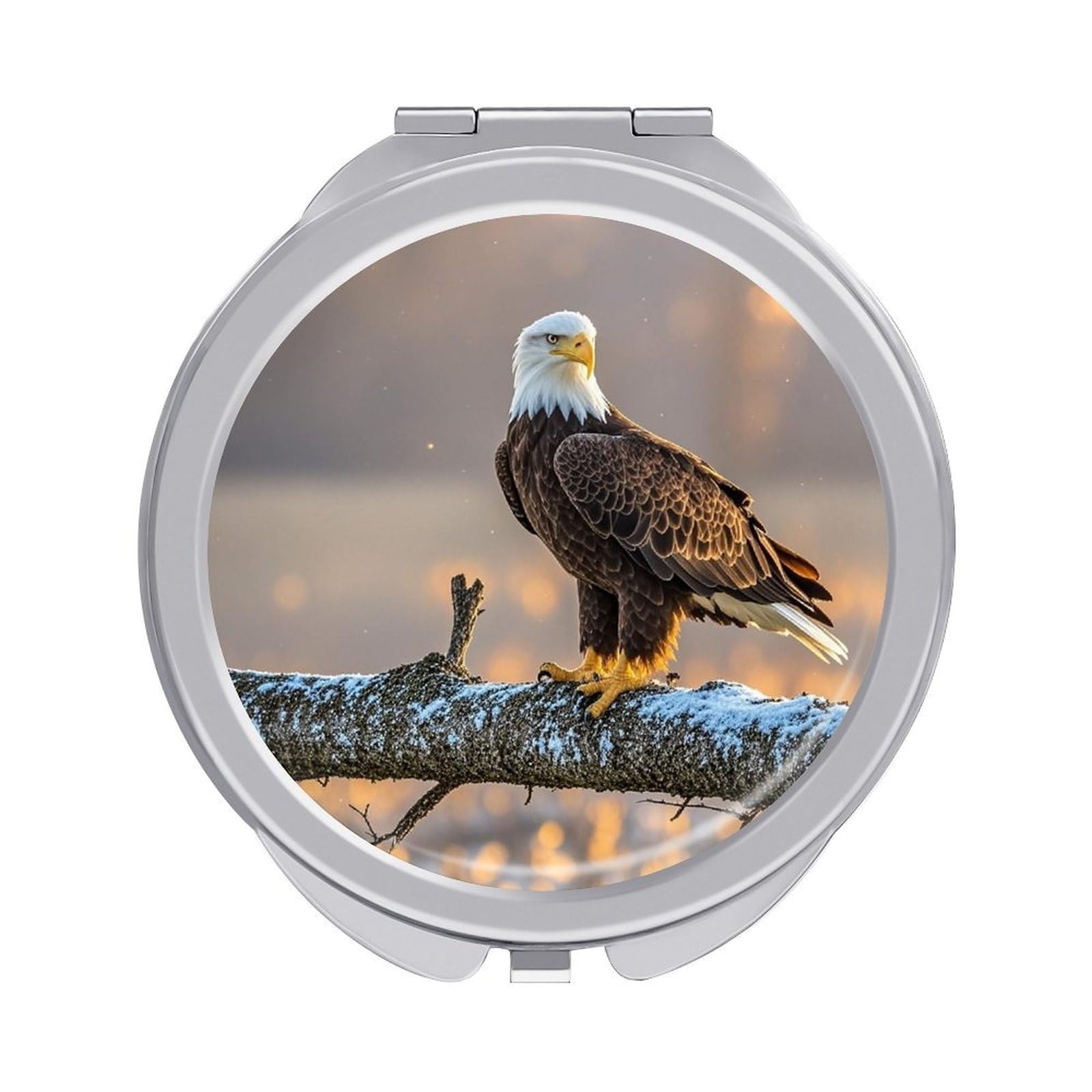 LZQPOEAS Golden Sunset Bald Eagle Travel Makeup Mirror 1X/2X Magnifying 2.4In Double Sided Metal Round Compact Mirrors Portable Mini Mirror for Purse, Pocket Folding Handheld for Women Gift
