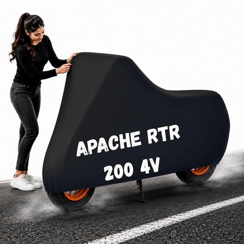 Image of Powerfull Bike Body Cover for Apache RTR 200 4V Dustproof Scratchproof - 100% Waterproof Apache RTR 200 4V Cover for Two Wheeler, Outdoor Full Motorcycle Cover with UV, Duty, Rain Protection - Black