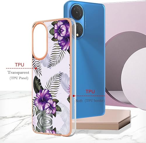 Miniatura 6 de XYX Case Compatible with Honor X7, Sparkling Marble Pattern TPU IMD Bumper Hybrid Shockproof Protective Case Cover for Honor X7, Purple Flower