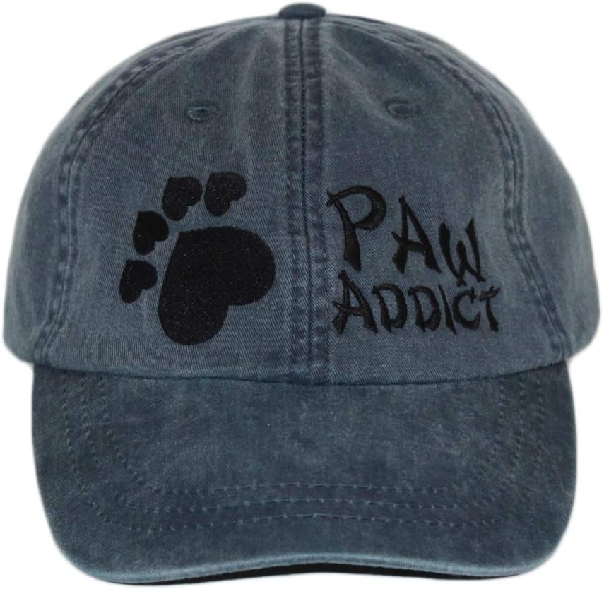 PawAddict Unique Custom Embroidered 5-Heart Paw - Unisex Vintage Washed Baseball Cap | Military Cap