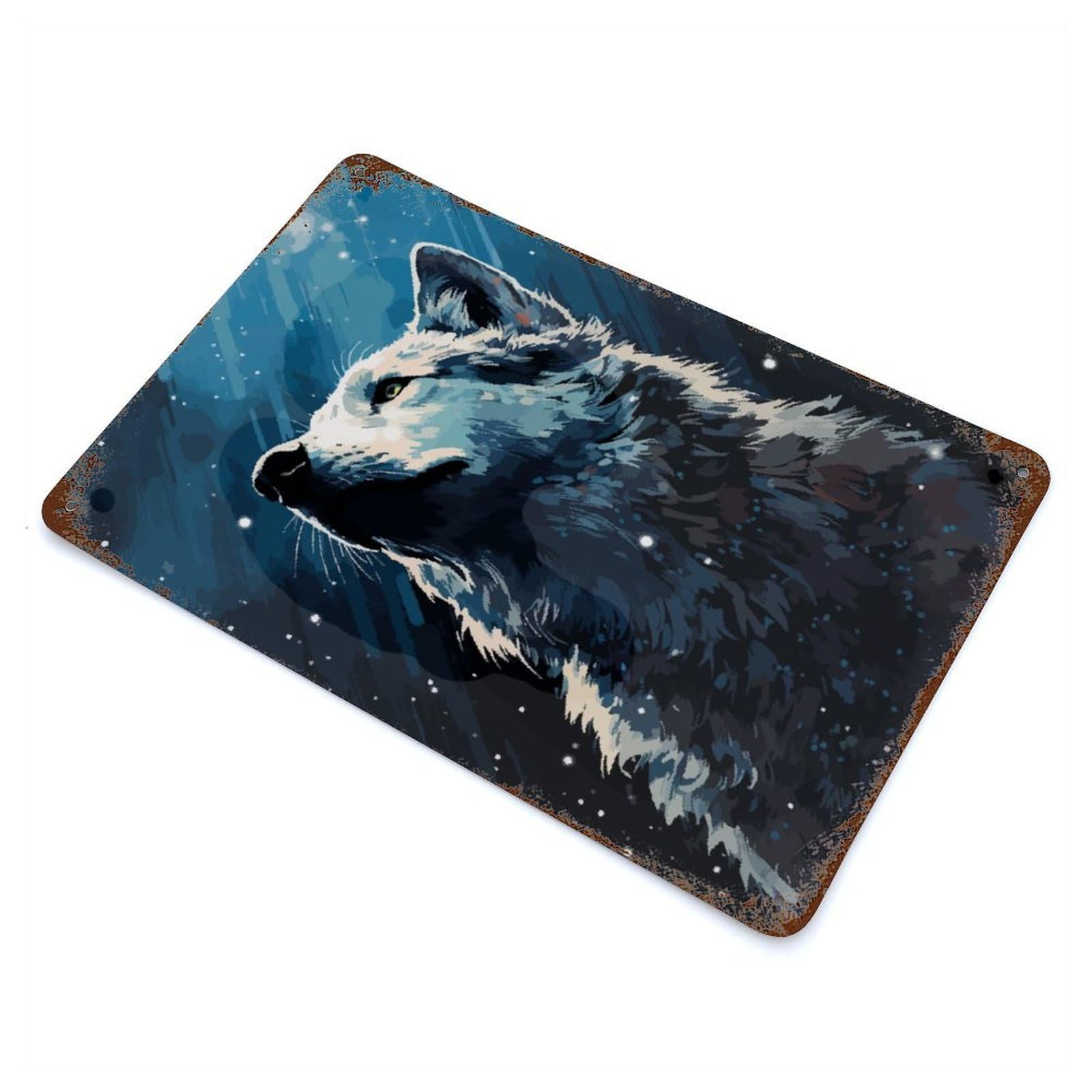 Inspiring Wolf Pixel Art Vintage Wall Sign 11.8"x7.9", Rust Effect Metal Decor for Bistro, Counter And Cafe Decor