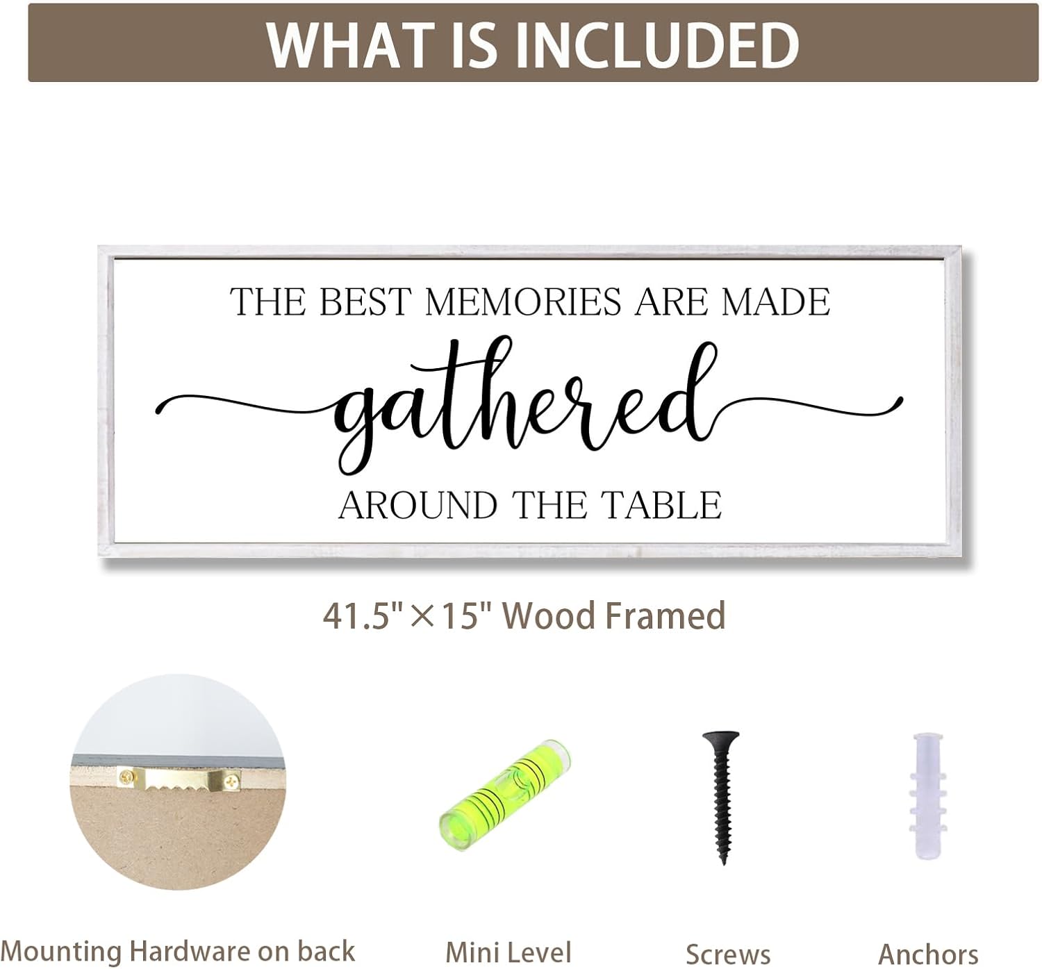 Rutiyoka the Best Memories are Made Gathered Around the Table Sign Framed Farmhouse Dining Room Wall Decor Large 42"×15" Wood Kitchen Wall Art White
