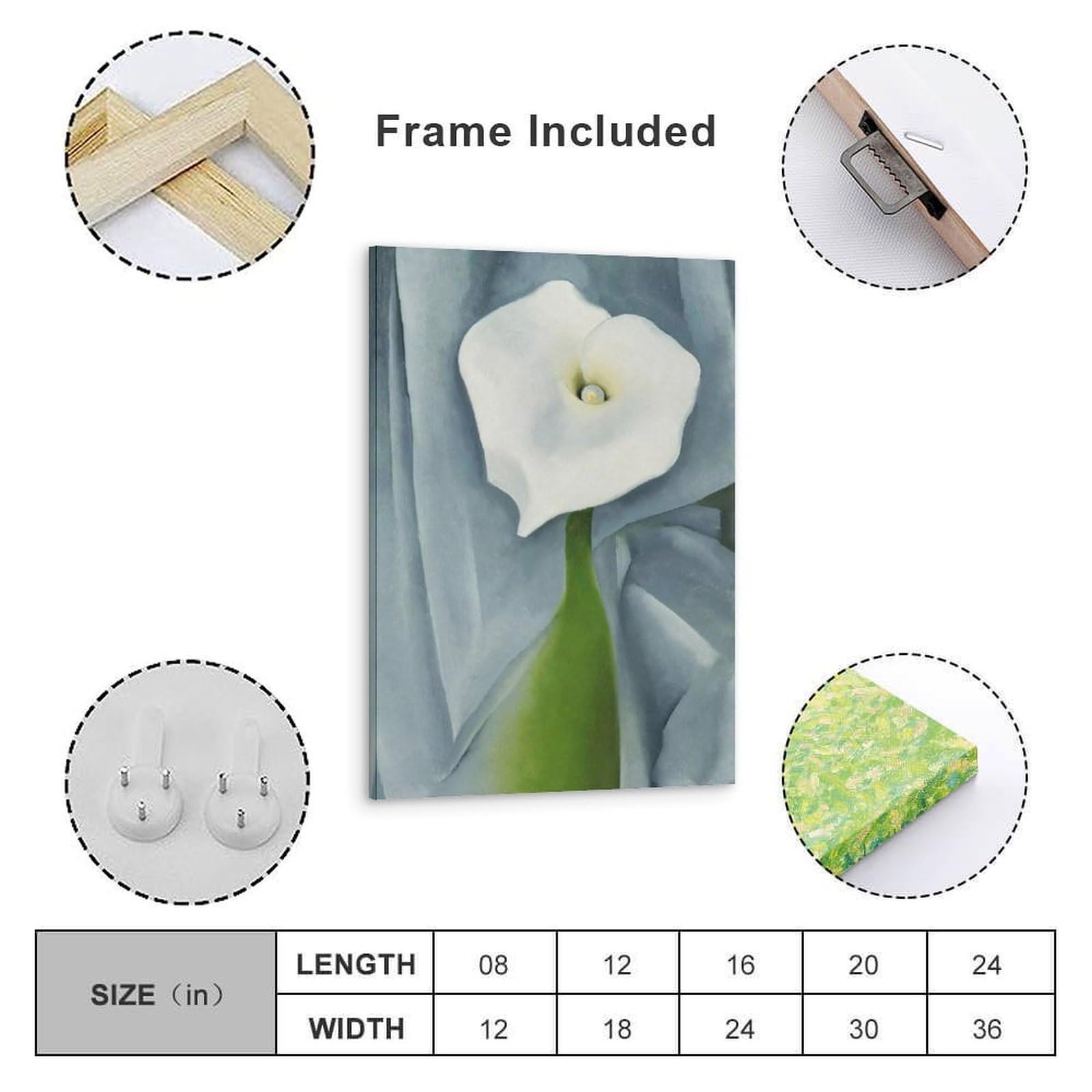 Géorgia O'Kéeffe Künstlerische Arbeit (Calla-Lilie auf Grau), Poster, ästhetischer Wandbehang, Kunstdruck, Fotofarbe für Schlafzimmer, Dekoration, 40 x 60 cm