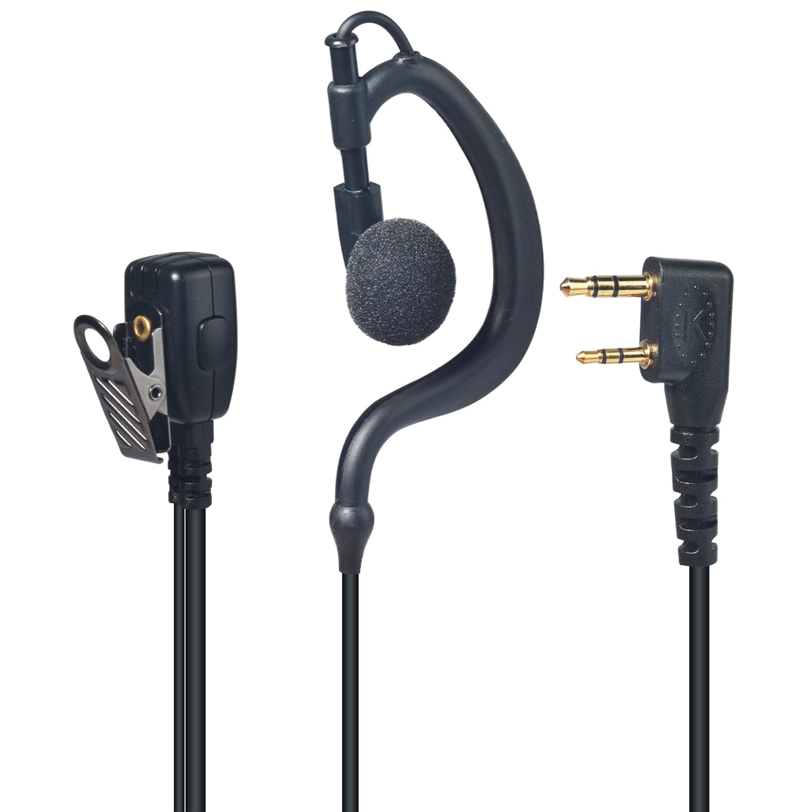 Oreillette pour Talkie Walkie, Écouteur en Forme de G avec Micro PTT, Connecteur 2 Broches Compatible avec Kenwood Baofeng UV-5R, UV-82, BF-888S Radios Bidirectionnelles (Lot de 5)