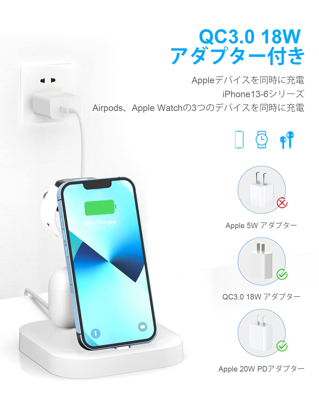 Amazon.co.jp: 充電スタンド 3in1 充電器 iphone充電器- 置くだけ充電