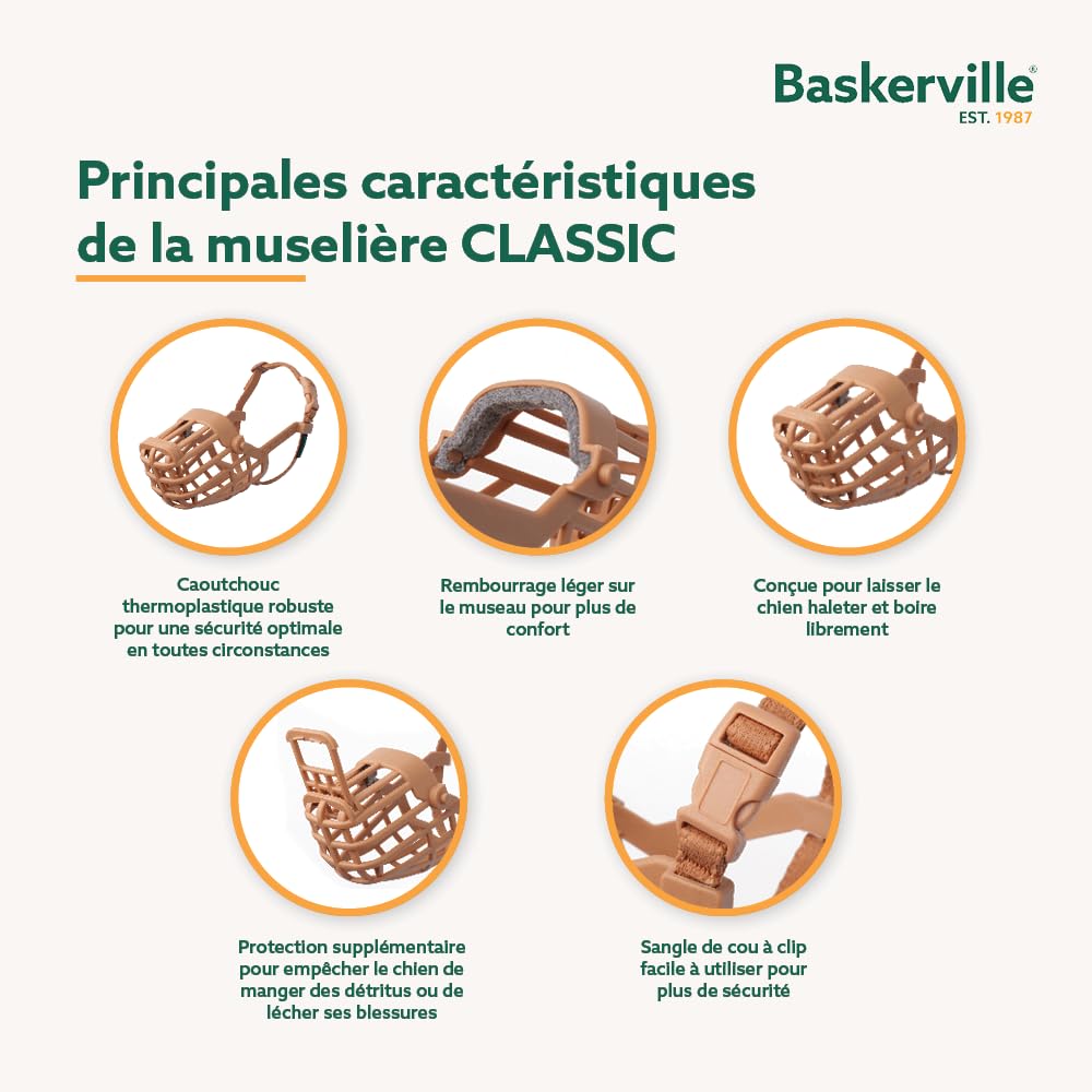 MUSELIÈRE PANIER BASKERVILLE CLASSIC - Laisse le chien boire/haleter, l’empêche de mordre/faire les poubelles, idéal pour les chiens à long museau, respirante, pour les grands chiens (Taille 10)