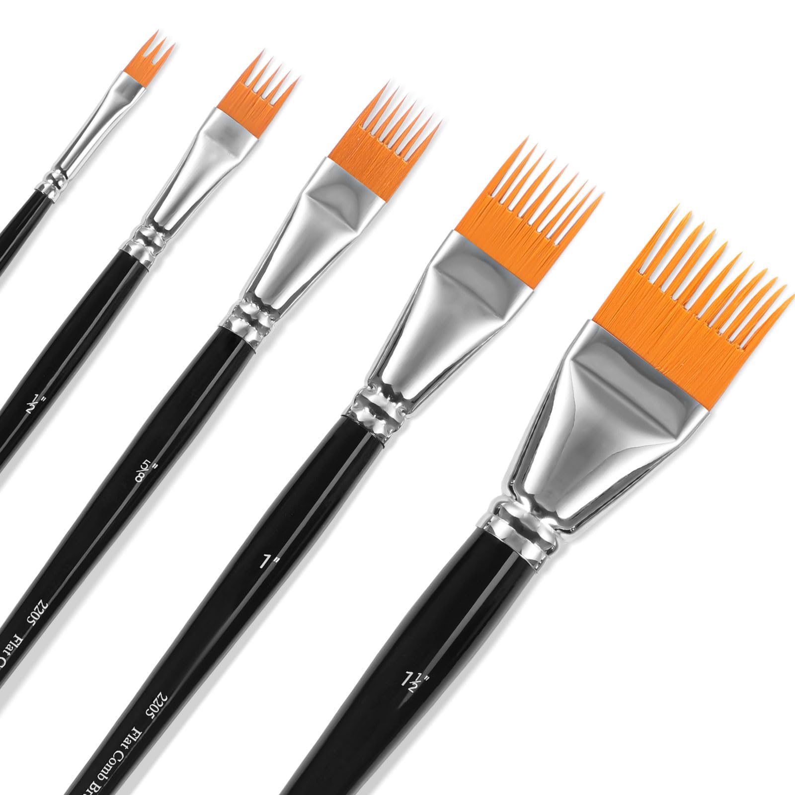 5Pcs Professional Rake & Comb Brush Set for Acrylic, Oil, Watercolor - Creates Wood Grain, Grass, Animal Fur, Feather Textures - Ideal for Artists and Beginners((5PCS-Flat Comb Brushes)