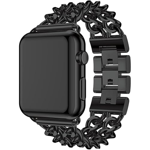 Seoaura Compatible Apple Watch Band 41mm 38mm 40mm, Stainless Steel Metal Cowboy Chain Style Replacement iWatch Series 7 6 5 4 3 2 1 SE Nike+ Sports Strap Wristband (Black, 41mm/38mm/40mm)