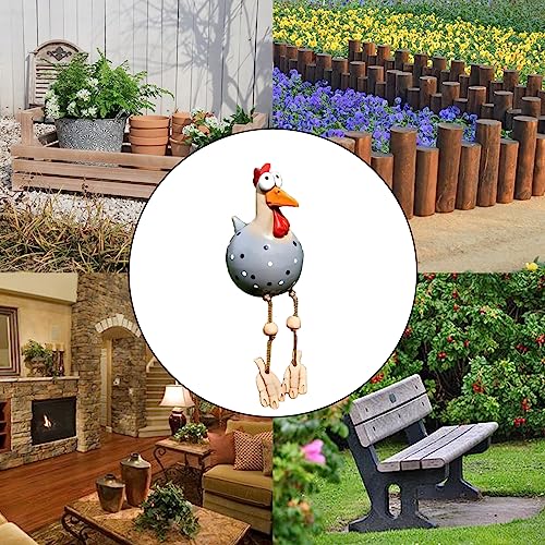 DYOUen Huhn Deko Garten Handarbeit Gartenstecker Weihnachten Hahn Gartenstatue Henne Gartendeko Hühner Gartenfigur Harz Gartendekoration, fur Outdoor Balkon Wohnzimmer (grau)