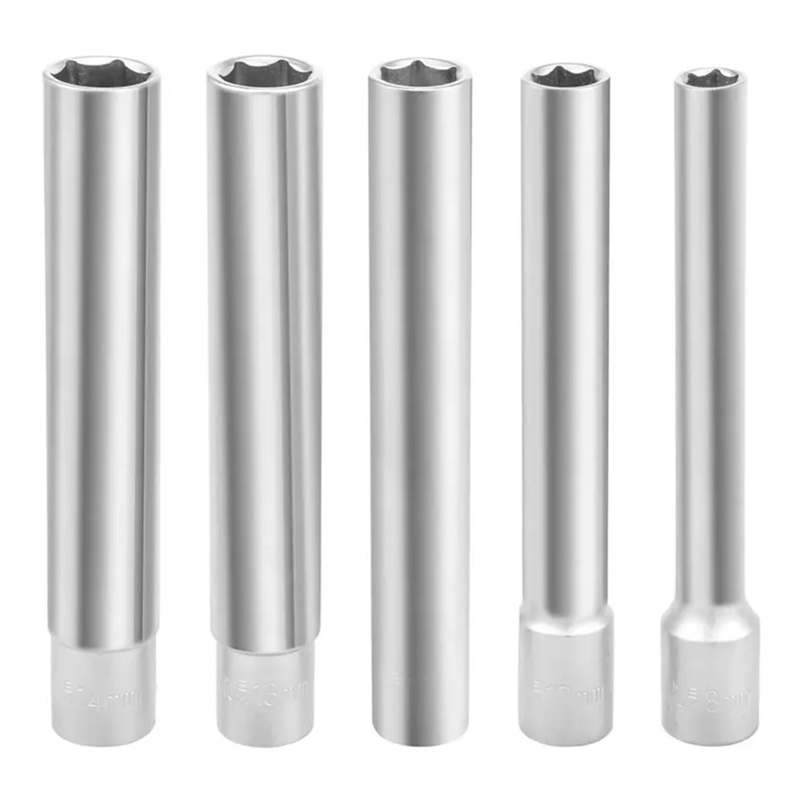 Juego de 5 llaves de vaso métricas de 120 mm de profundidad, 3/8 pulgadas, pared fina, 6 puntos, 8-10-12-13-14 mm, extra largo para reparación de automóviles