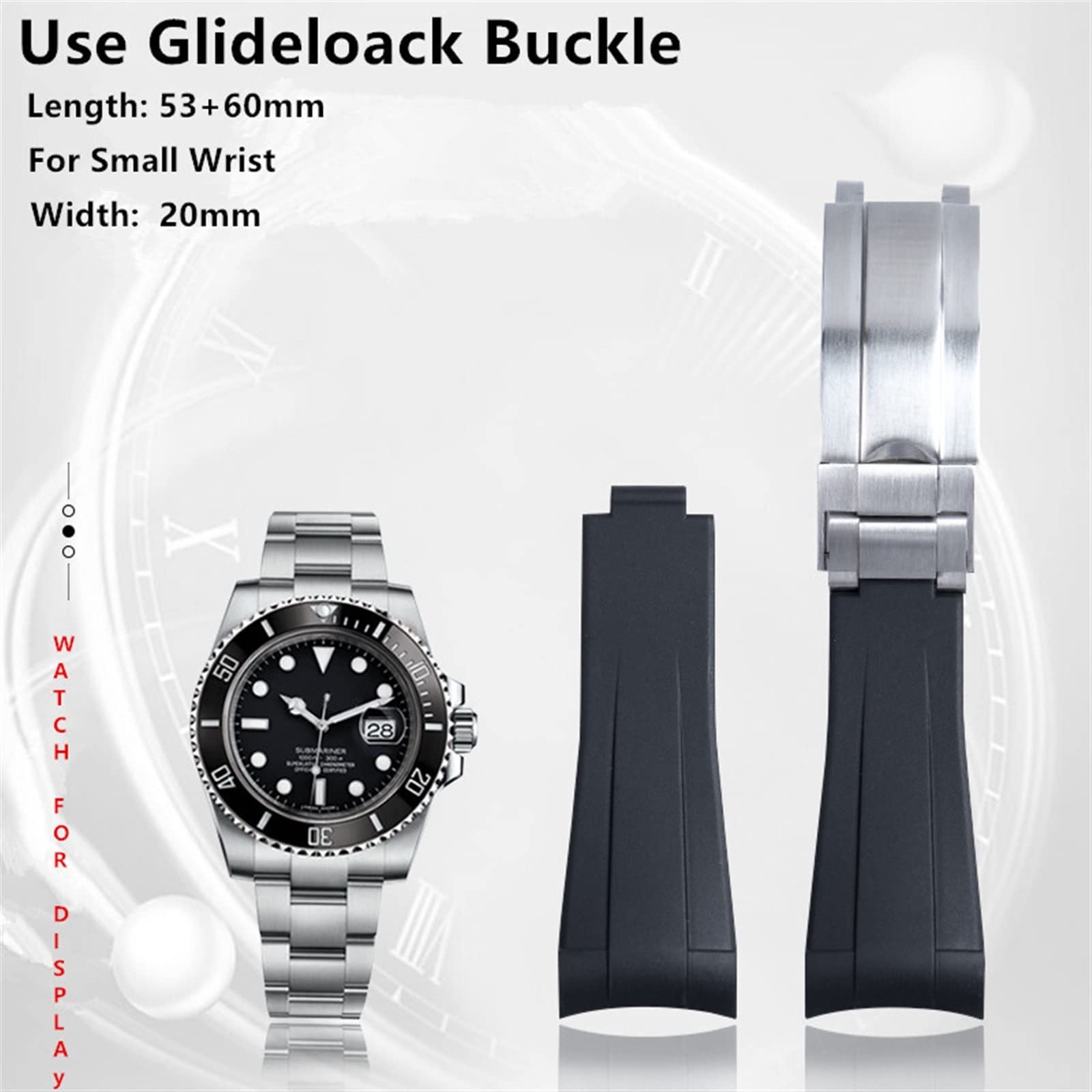 Czarny gumowy pasek do zegarka 20 mm, regulowany, składany pasek do zegarka Rolex, pasek do zegarka Submariner GMT OYSTERFLEX Daytona