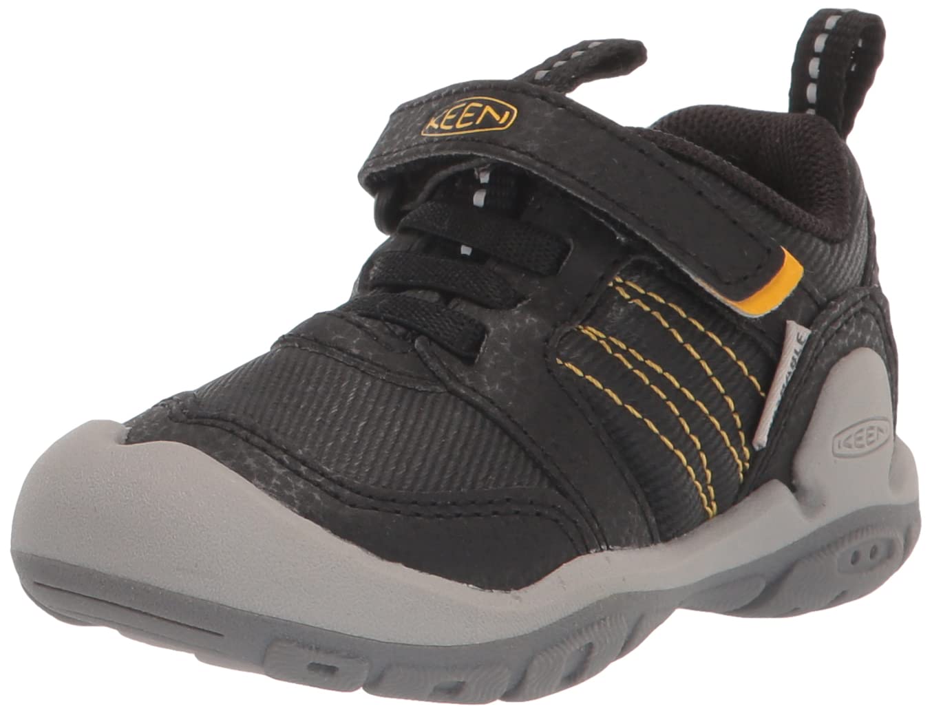 KEEN Unisex-Child-Knotch Peak Alternate Closure Lightweight Durable Sneakers, Black Yellow, 2 US Big Kid