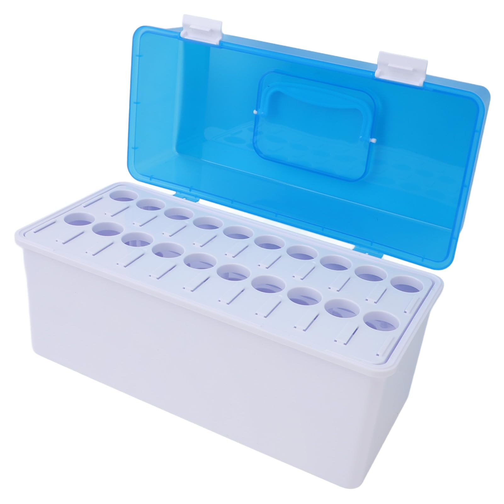 Caja de almacenamiento de tubos de ensayo con asa portátil, tapa a prueba de polvo, capacidad para 20 soportes para tubos de ensayo, para laboratorios de investigación científica,