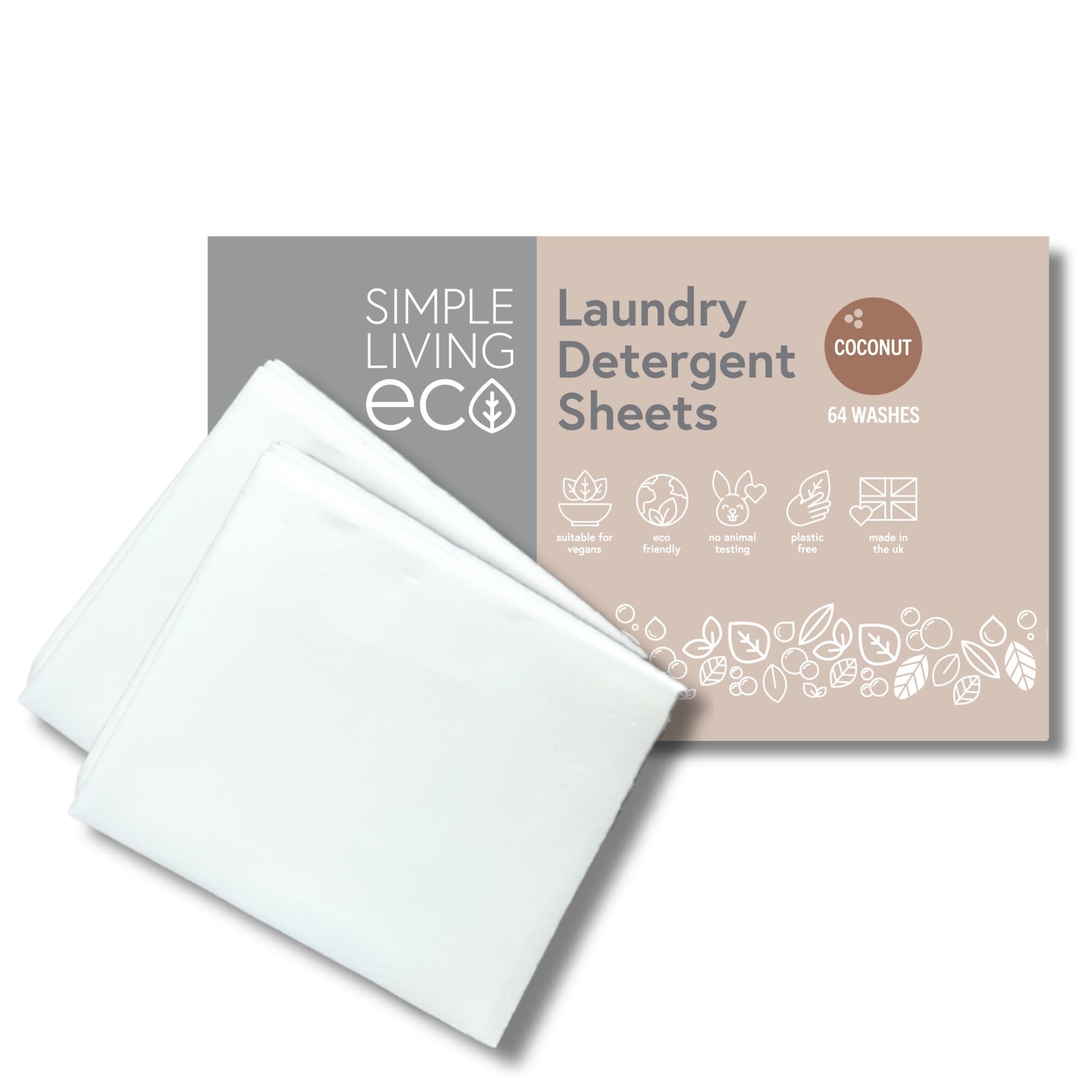 Simple Living Eco, Laundry Detergent Sheets, Simplify Your Washing With Our Compact Laundry Sheets, Eco Washing, Non Bio & Skin-Friendly, (64 Sheet Pack, Coconut)