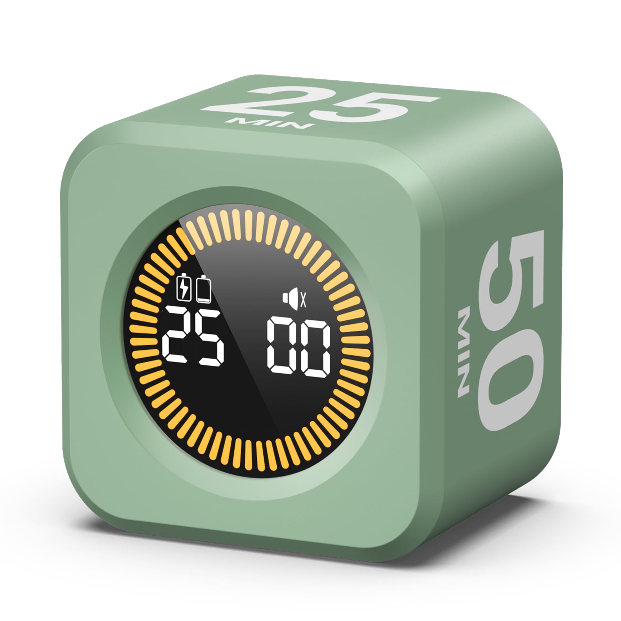KADAMSPomodoro Cube Timer Productivity Visual Timer - 5/10/25/50 Min Rotating Countdown (Green)