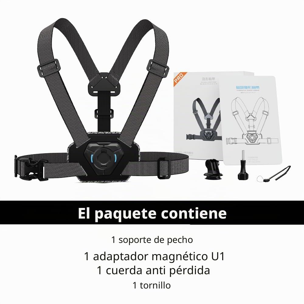 Arnés magnético mejorado para el pecho compatible con Go Pro Hero 13/12/11/10/9/8/7/6/5 negro, DJI Osmo Action 6/5 Pro/4/3/2, AKASO y más