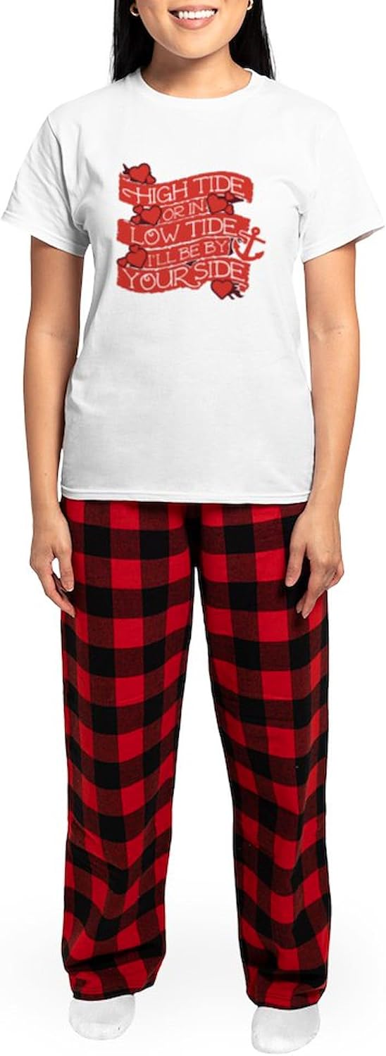 CafePress Navy High Tide by Your Side Women's Light Pajamas Women's Novelty Cotton Pajama Set, Comfortable PJ Sleepwear