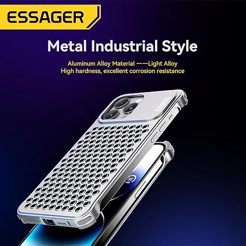 Miniatura 6 de ESSAGER Aleación de aluminio 3D de disipación de calor agujeros anticaída bisel delgado caso para iPhone 13 Pro Max (para iphone13 pro max, gris)