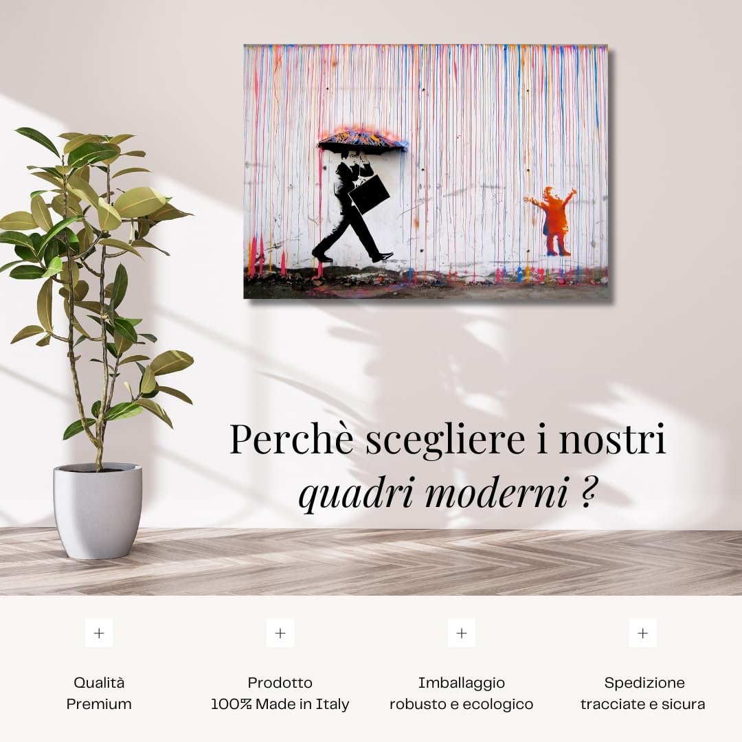 canvashop Quadri Moderni soggiorno Banksy Pioggia Colorata 140x70 cm