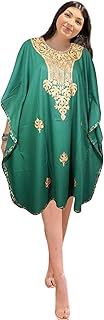 Women's Pine Green Midi Caftan Dress – Flowy Boho Lounge Wear, Bright & Effortlessly Chic, One Size L-4XL