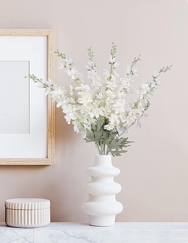 Miniatura 6 de IPOPU 6 flores artificiales de Delphinium, flores artificiales de espuela blanca de 33.5 pulgadas, flores falsas de seda a granel con tallos,