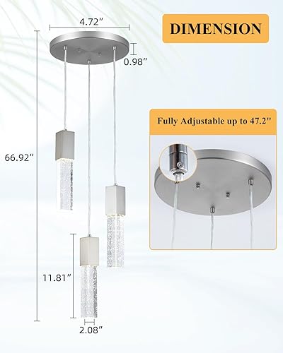 Miniatura 5 de 4 luces colgantes de cristal de burbujas modernas de níquel arena cepillado con bombillas LED GU10 de 4000 K, iluminación colgante ajustable para