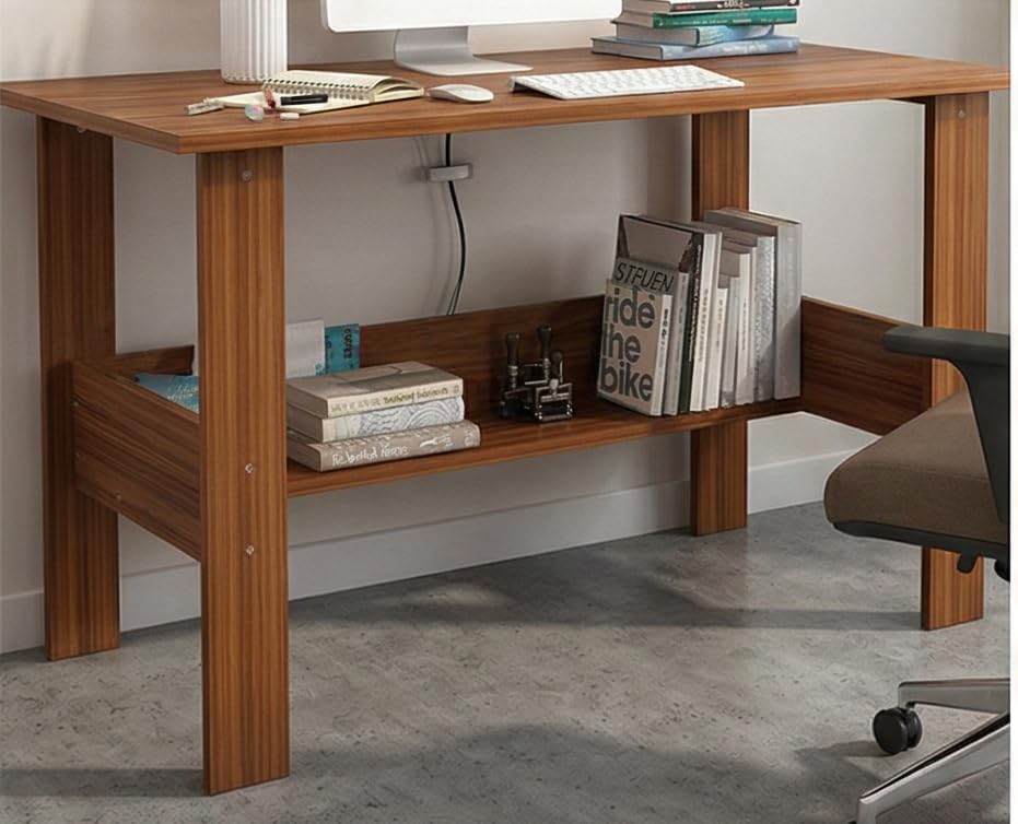 Image of Furniture Cafe Engineered Wood Computer Desk with Storage Shelf - 90 x 50 x 75 cm Modern Study & Laptop Table for Home Office | Writing Workstation Desk for Students & Professionals