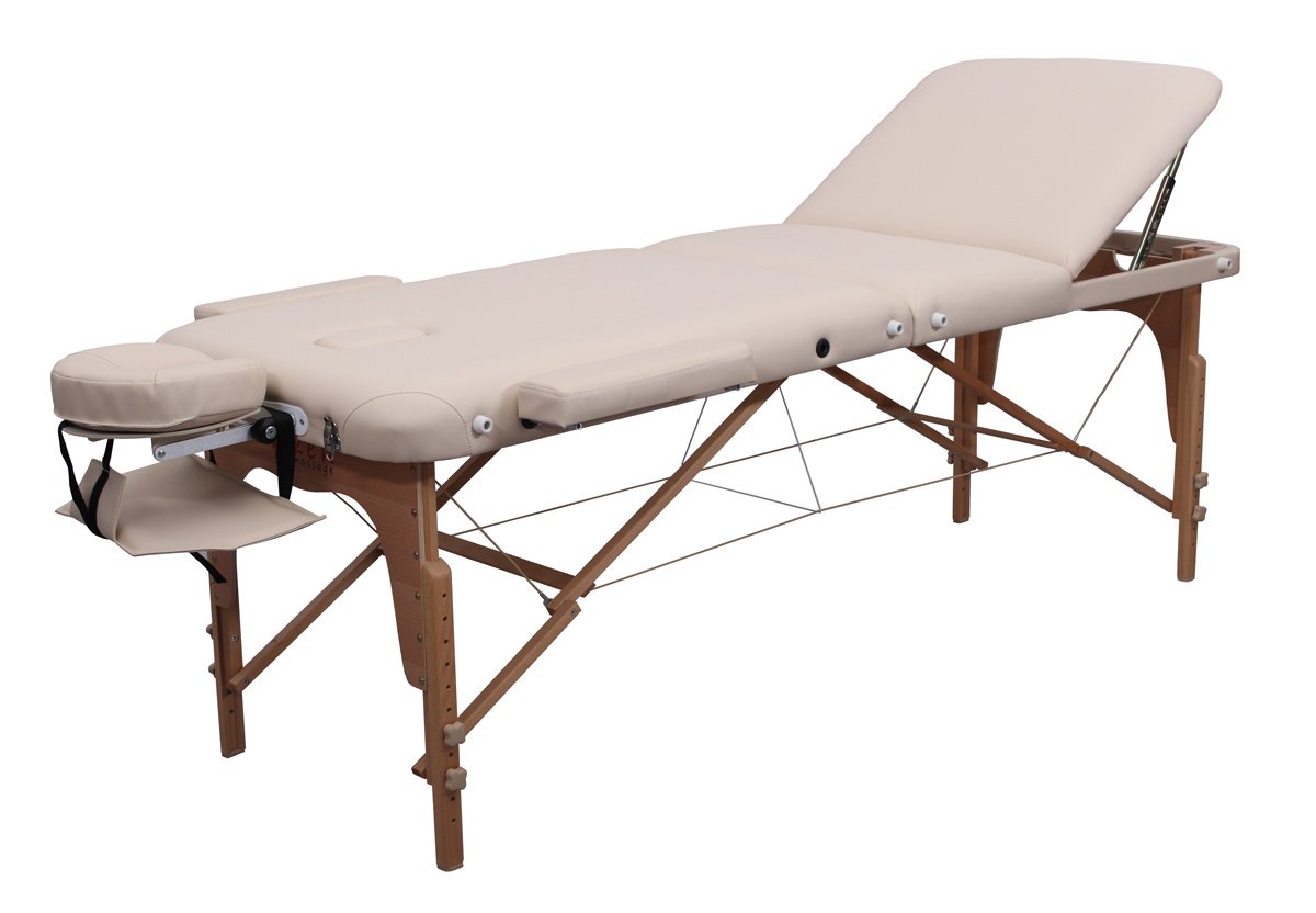 Zen — Table de Massage Pliante Mobile PhysioTop & réglable en Hauteur — Tables Massage en Bois Massif avec Appui-tête Ergonomique, Dossier réglable, accoudoirs Amovibles — Tables de Massage Créme