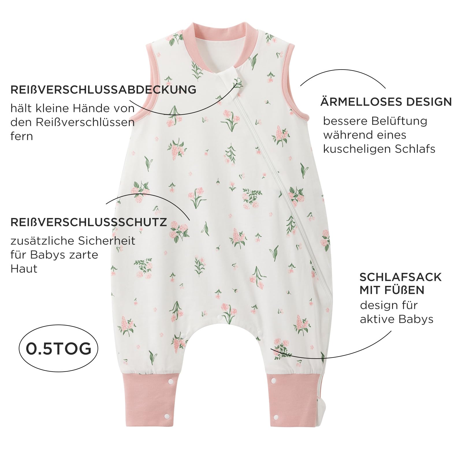 Duomiaomiao Sacco nanna Confezione da 2 sacchi a pelo con piedi, 0,5 Tog, per bambini, in cotone leggero, di alta qualità, adatto per bambini dai 2-3 anni