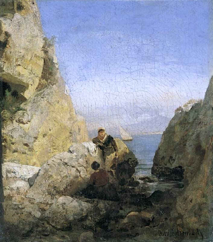 Peinture Vue du Vésuve Oswald Achenbach pour Valoriser un Mur Blanc de Maison