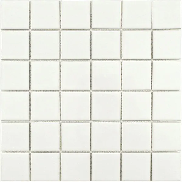 2" x 2" Essential White Matte Finish Ceramic Mosaic Tile on mesh Mount