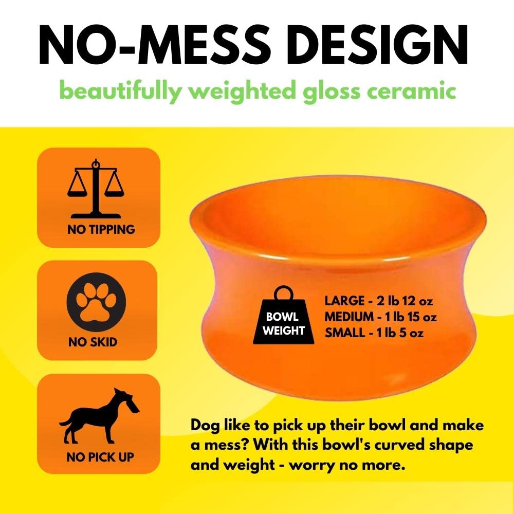 Raised Ceramic Pet Bowl The Kurve One For Pets, Egg Yolk, Large