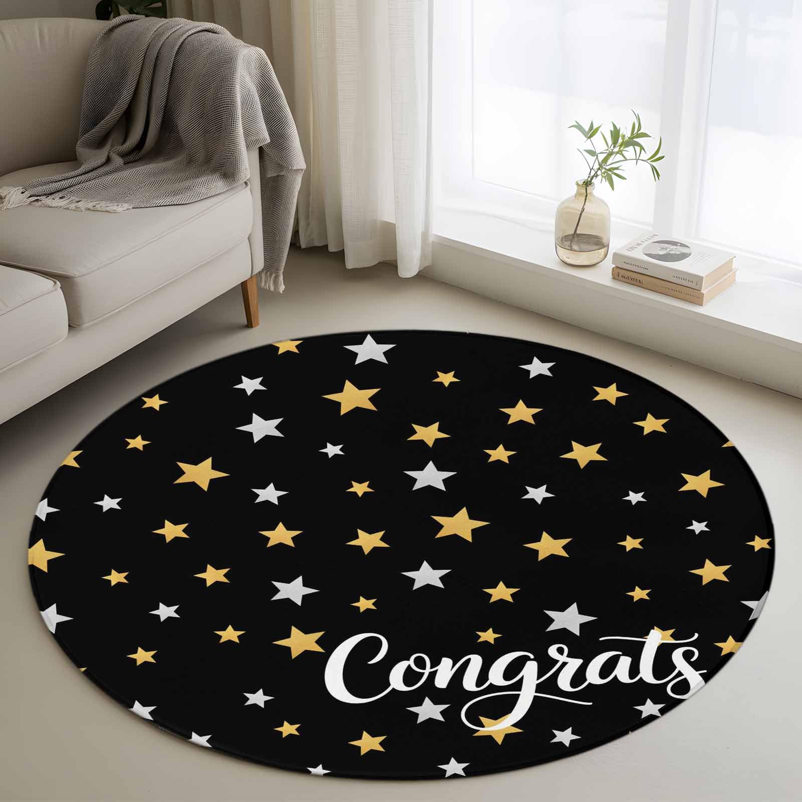 Round Rugs 3ft, Black Graduation Non Slip Washable Rug Runner, Stars Modern Art Low Pile Indoor Floor Carpet Mat Bathroom Rugs for Living Room, Bedroom, Kids Room