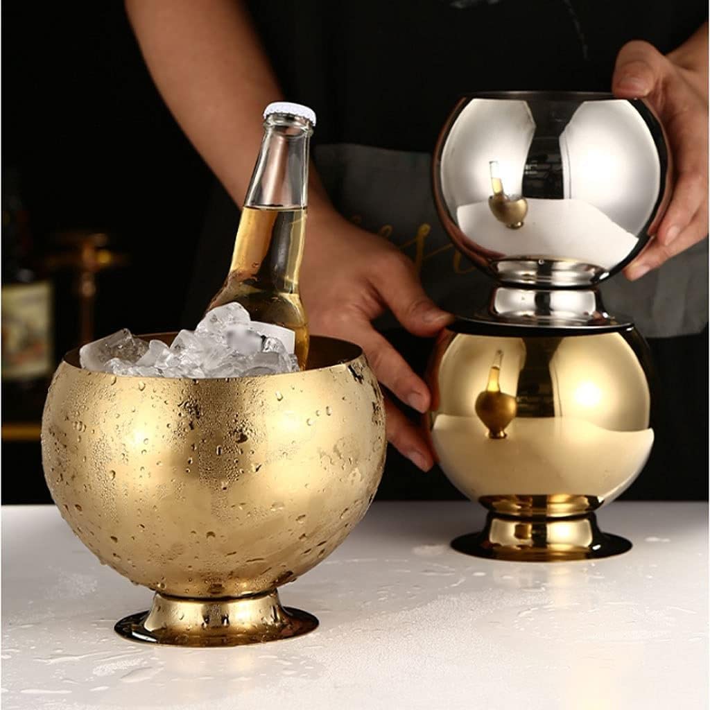 Cubitera Botella Vino Cubo de Hielo Redondo con Base de Acero Inoxidable de Base Estable para Bebidas de Cerveza de champán de Vino Suministros de Bar de Fiesta