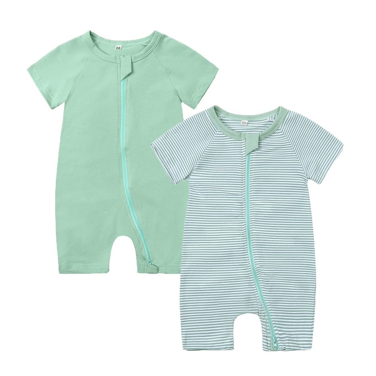 FeidoogBaby Boys 2Pack Rompers Summer Short Sleeve 2 Way Zipper One-Piece Romper Jumpsuit Sleep and Play