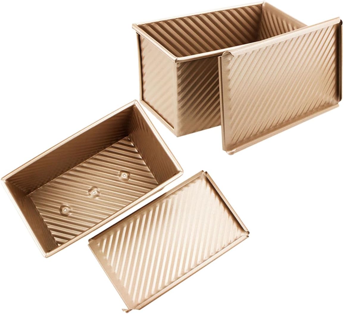 ibasenice 2pcs 450 Gram Non-stick Carbon Steel Toast Baking Mold with Sliding Lid, Bread Loaf Pan Set for Oven Household Use