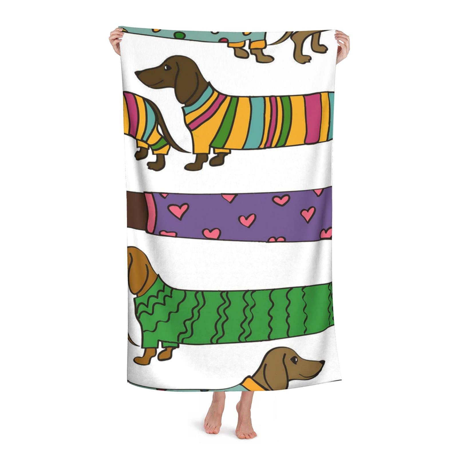 LSRCPD Dachshund Dog Color Beach Towel Highly Absorbent Microfiber Beach Blanket Soft Bath Towels 80 x 130 cm