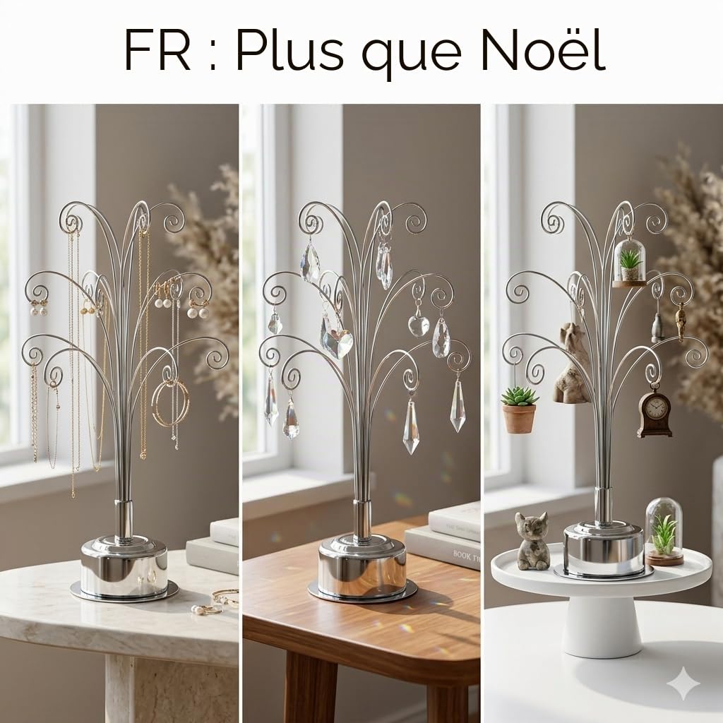 HOHIYA Support Métal Suspendu 42,5 cm pour Ornements Noël et Verre | Support en métal chromé avec crochets pour boules de Noël, plantes aériennes et terrariums idéal décoration maison et mariage