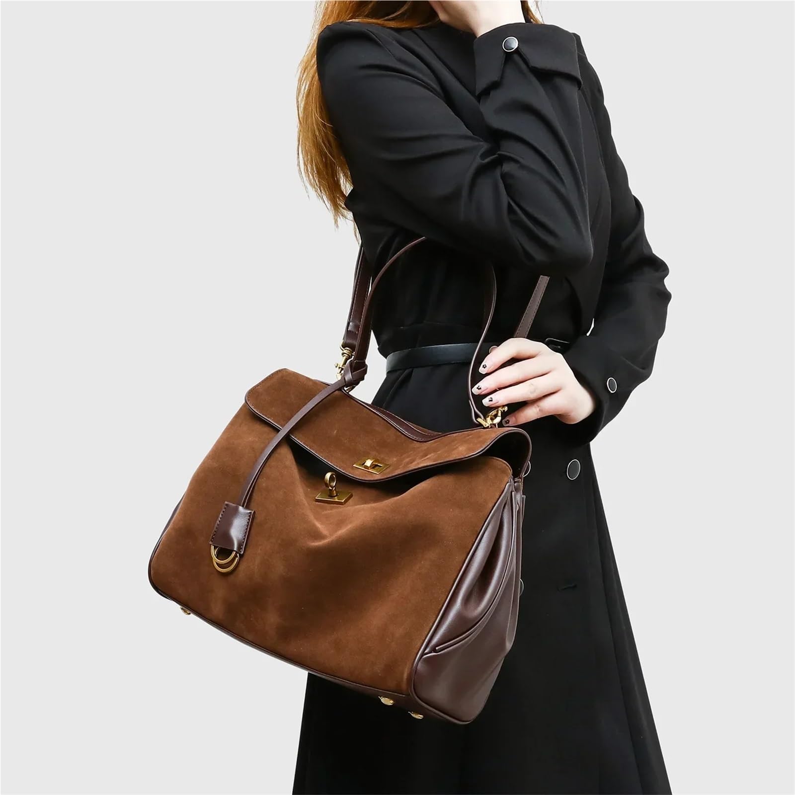 Borsa Camoscio Marrone Borsa da donna in pelle scamosciata, borsa ascella autunnale e invernale, a tracolla for signora