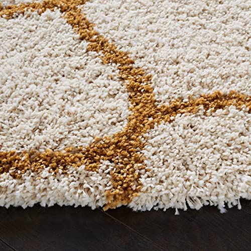 Image of Handwoven Microfibre 3D Rug for Living Room (Ivory & Gold Moroccan, 5 X 5 Feet (Round), Microfibre)